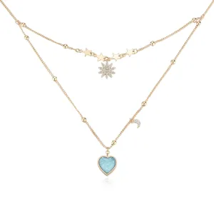 (Pre-order) Sky Blue Druzy Gold Layered Necklace - Love Note