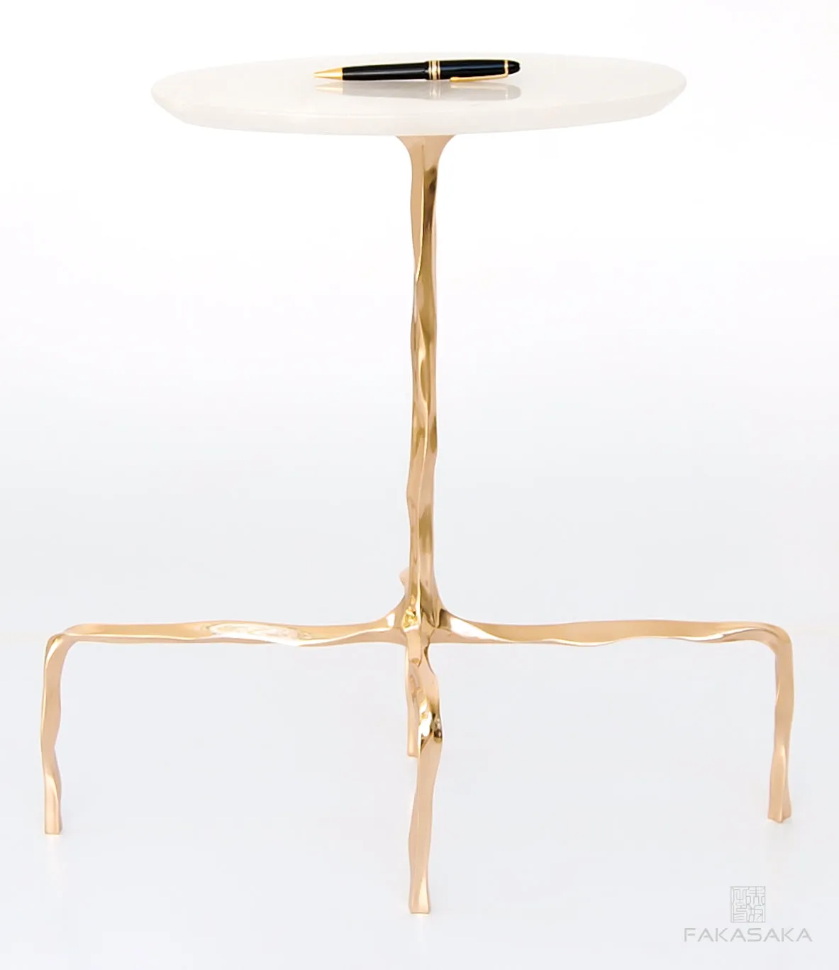 PRESLEY DRINK TABLE<br><br>ONYX<br>POLISHED BRONZE