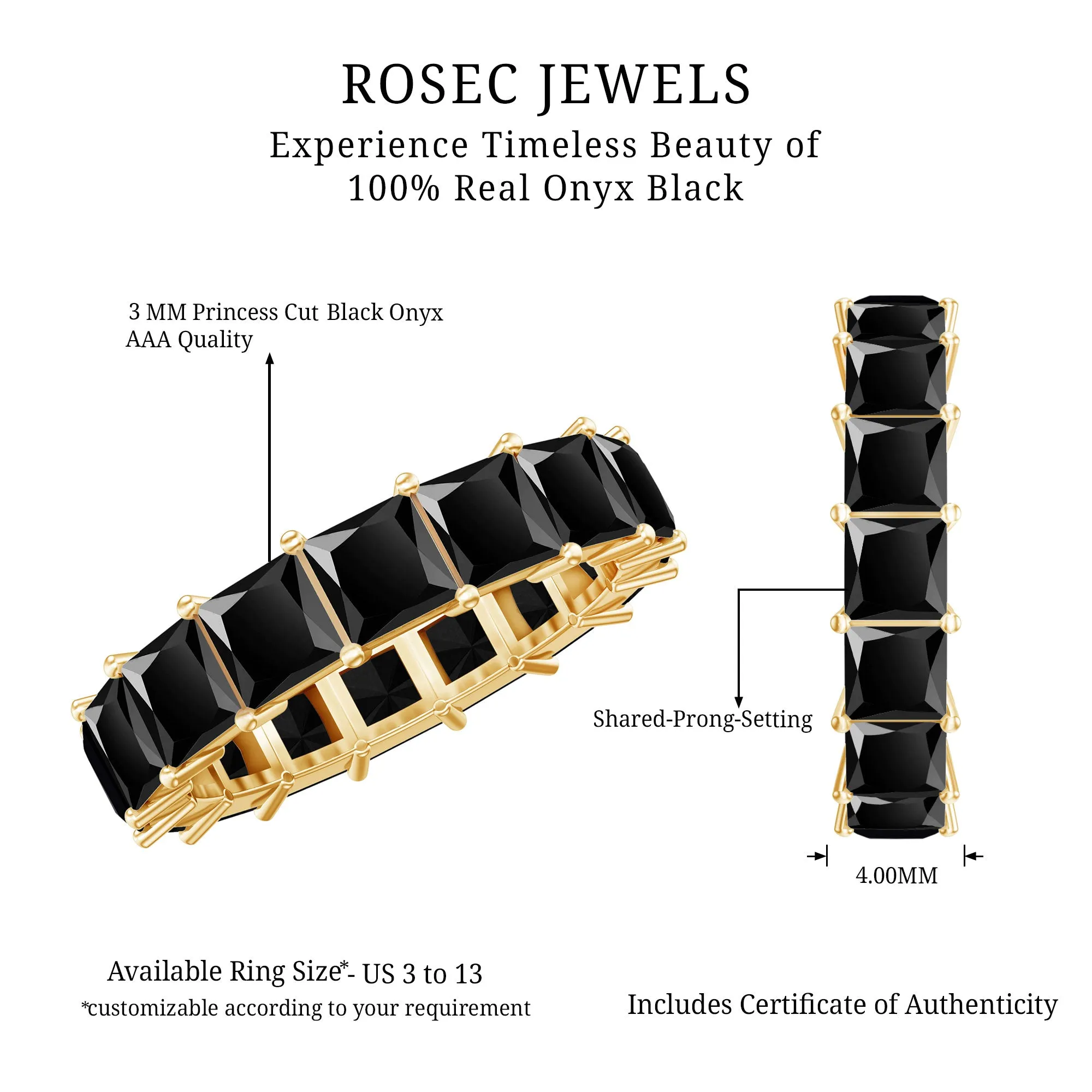 Princess Cut Black Onyx Eternity Band
