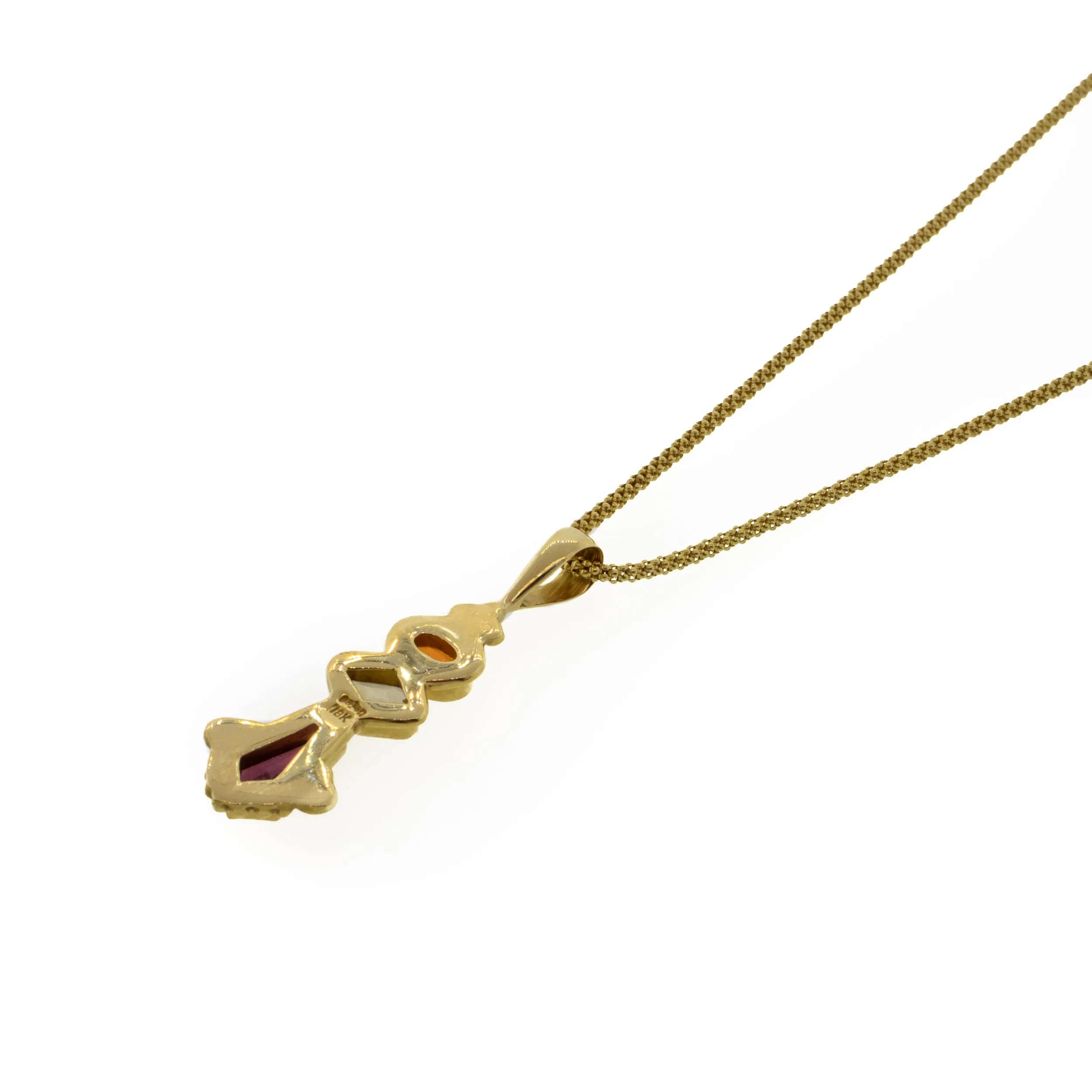 Rhodolite, Citrine & Spessartite Pendant With Yellow Gold Chain