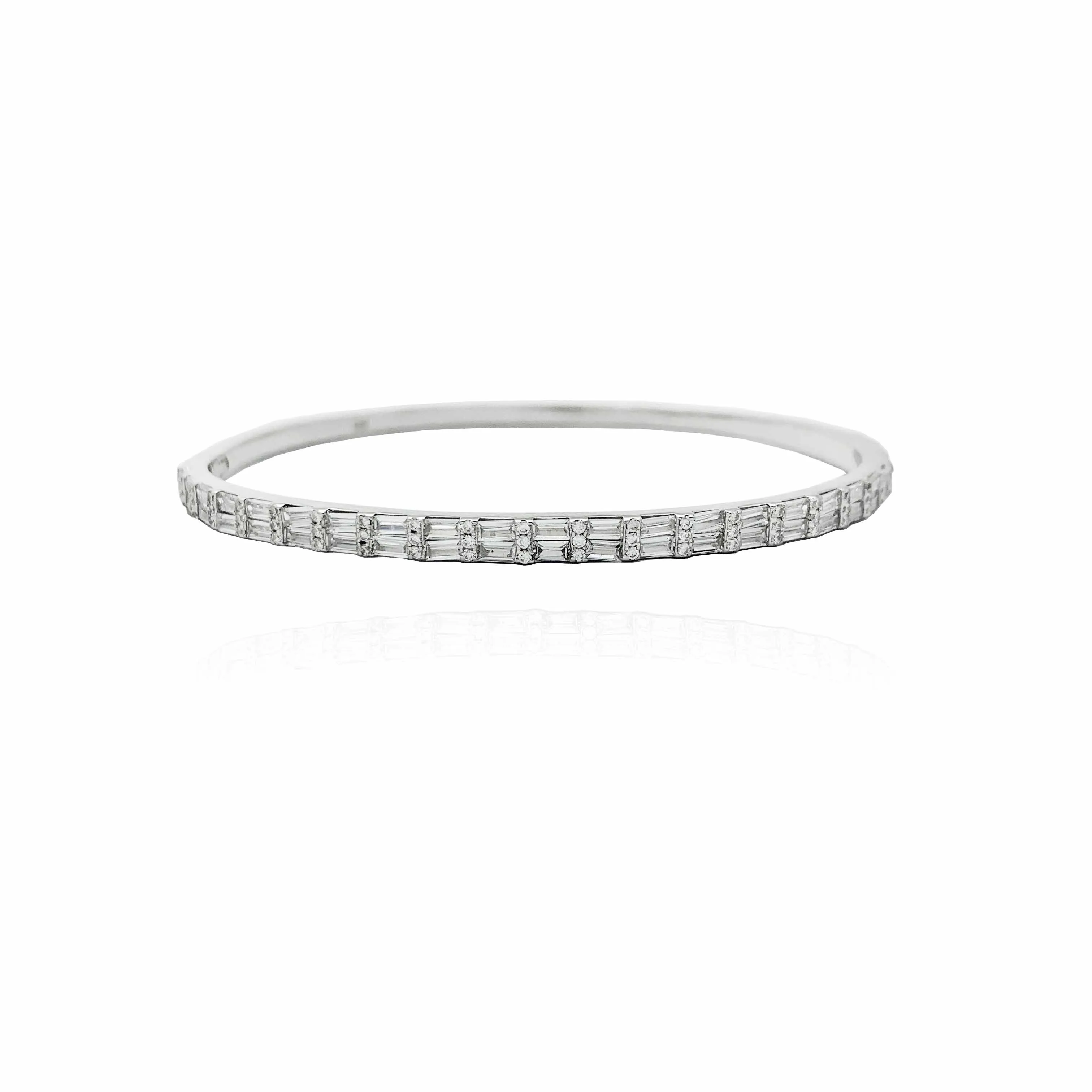 Ridged Baguette Stone Bangle (Silver)