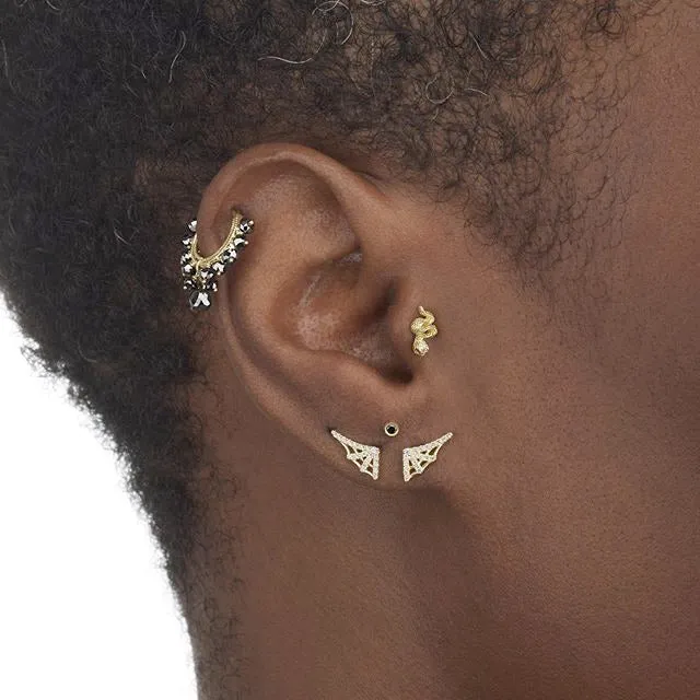 Scalloped Genuine Black Diamond Threaded Stud Earring by Maria Tash in 18K Rose Gold. Flat Stud.