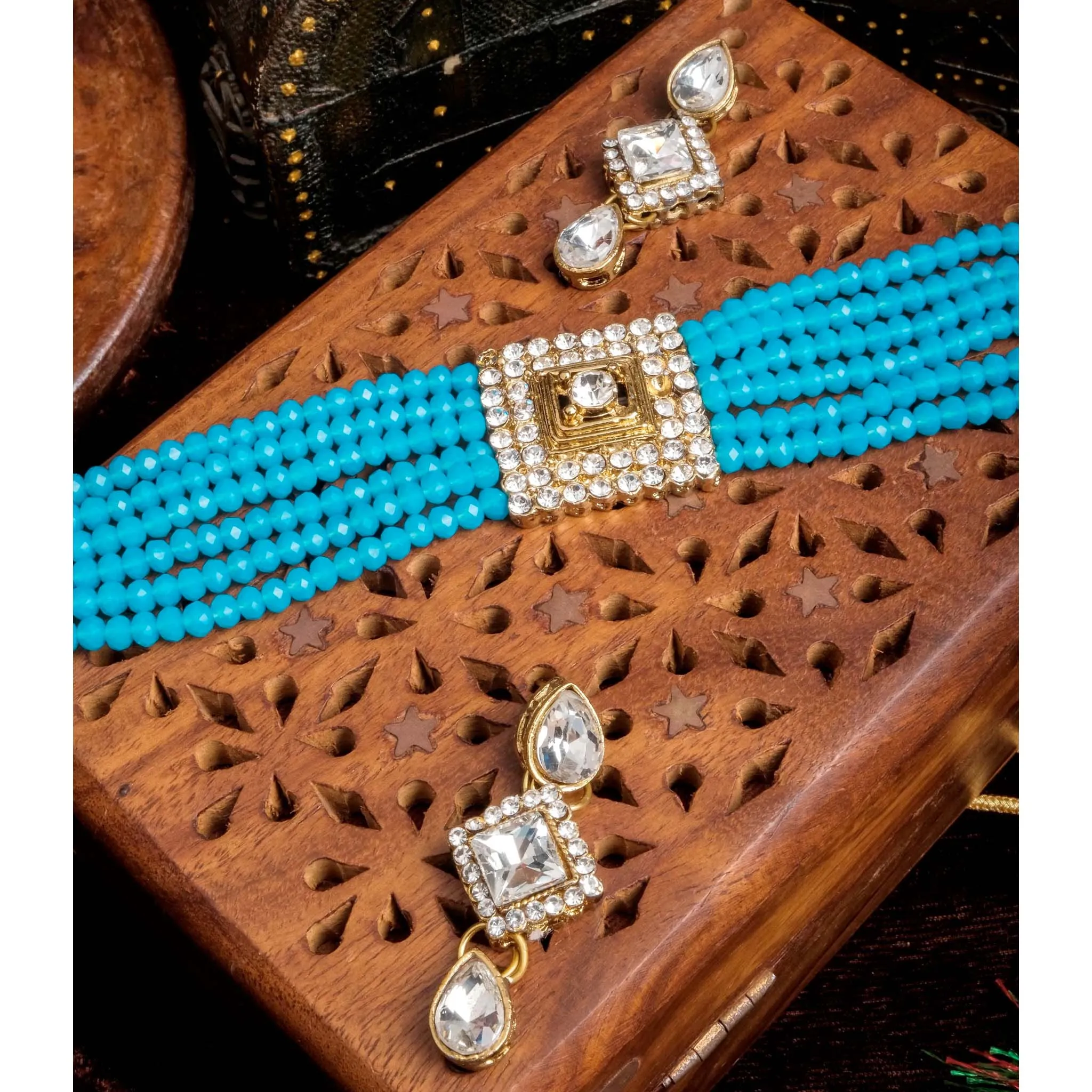 Sky Blue Pearl with Italian Dimond Necklace Alloy Jewel Set