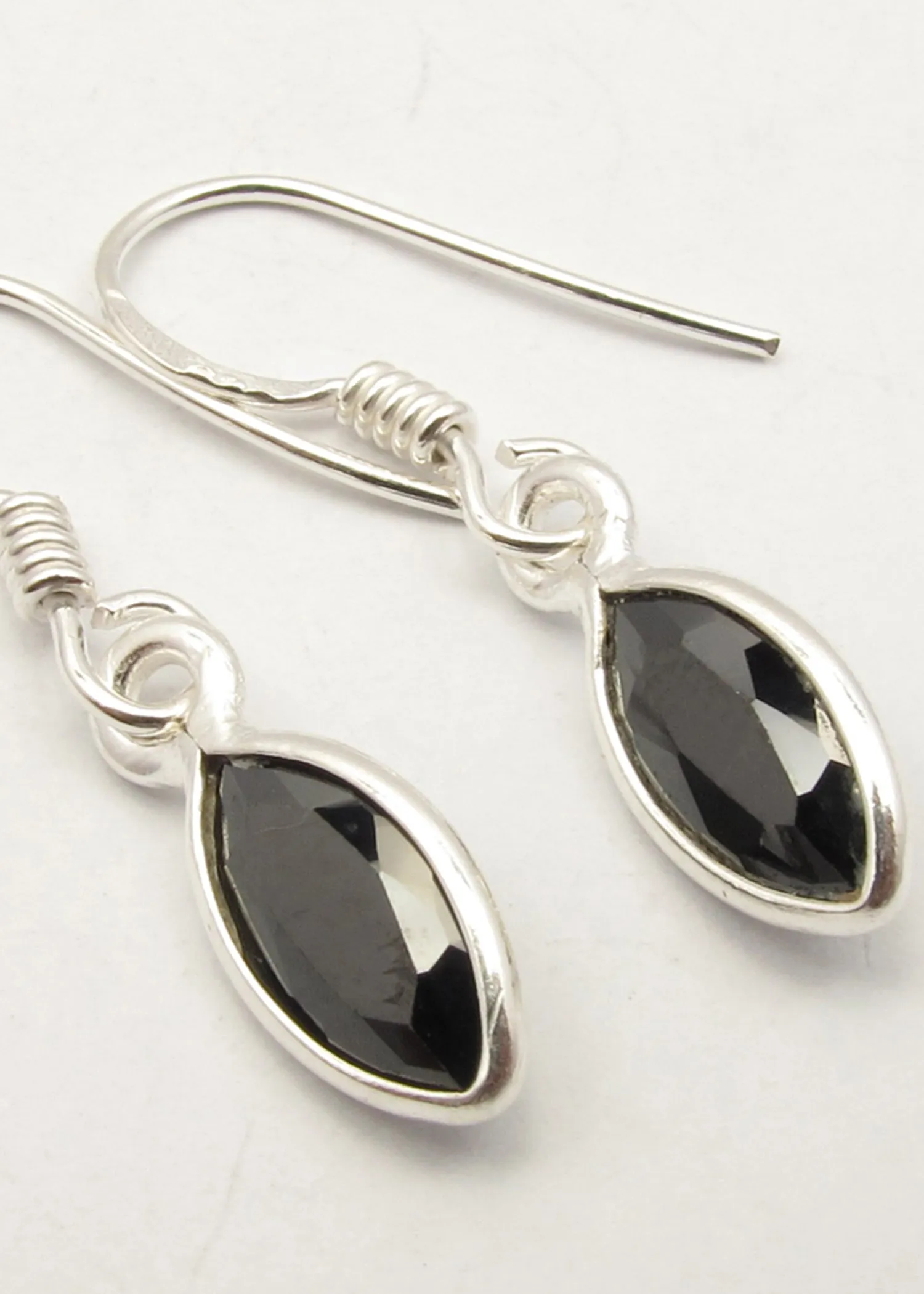 Solid Silver Black Onyx Marquise Drop Earrings