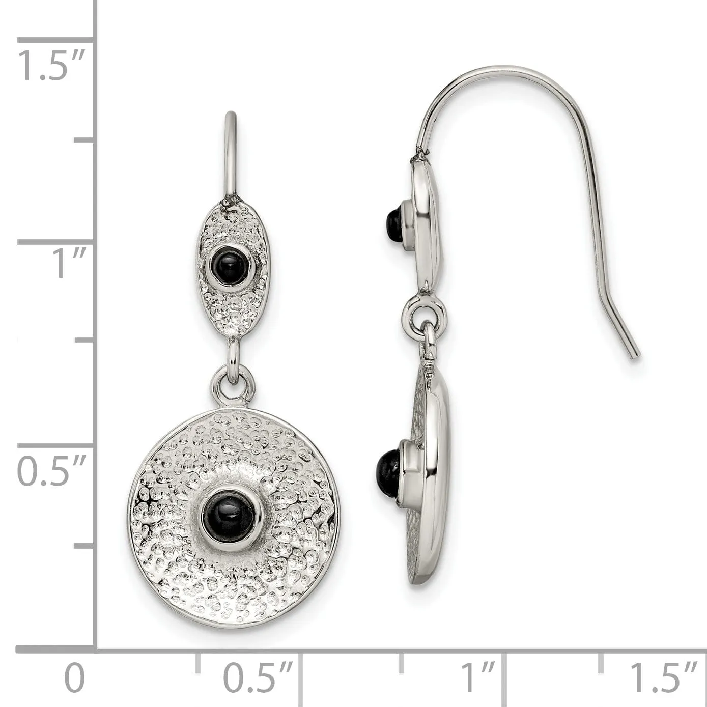 Stainless Steel Black Onyx Circle Earrings