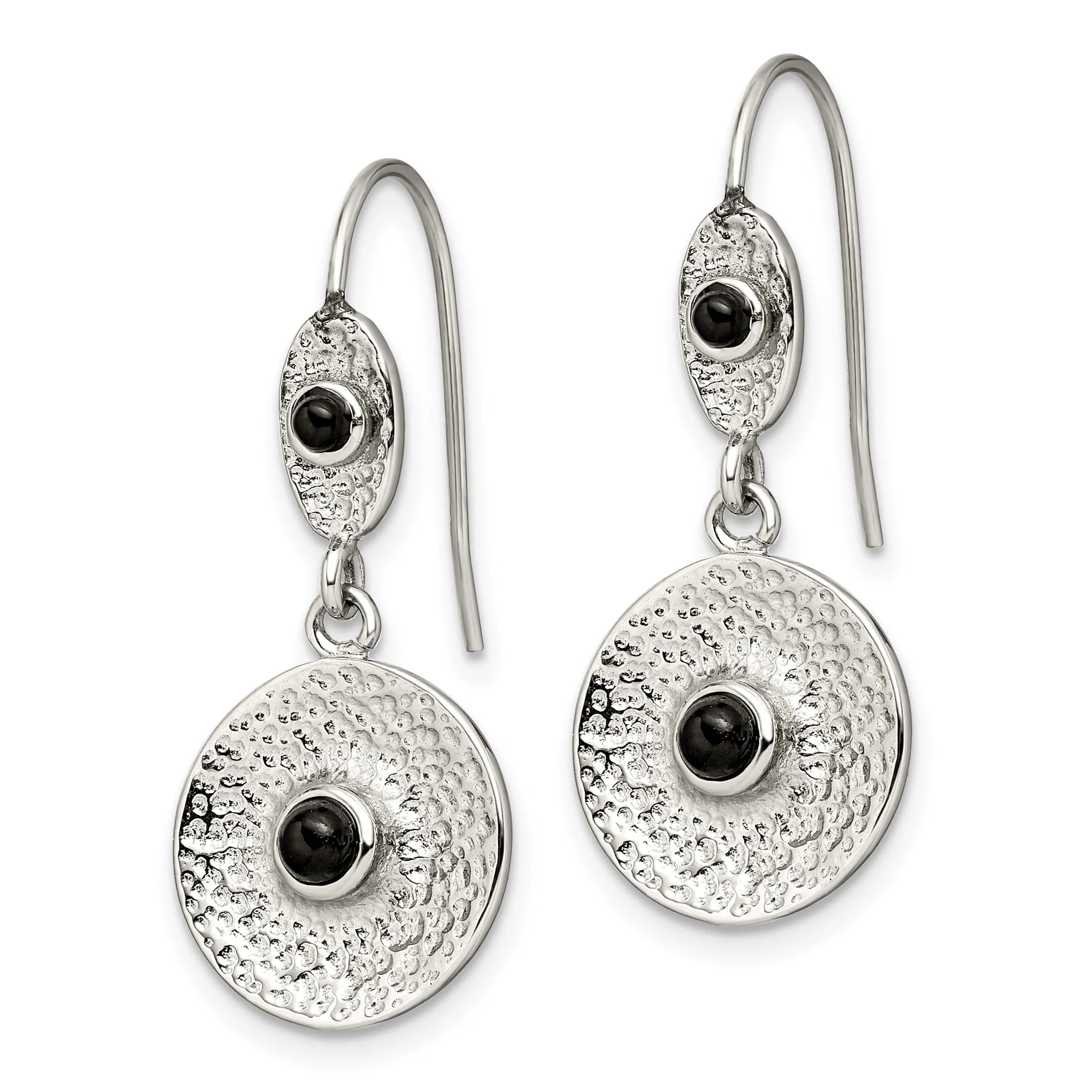 Stainless Steel Black Onyx Circle Earrings