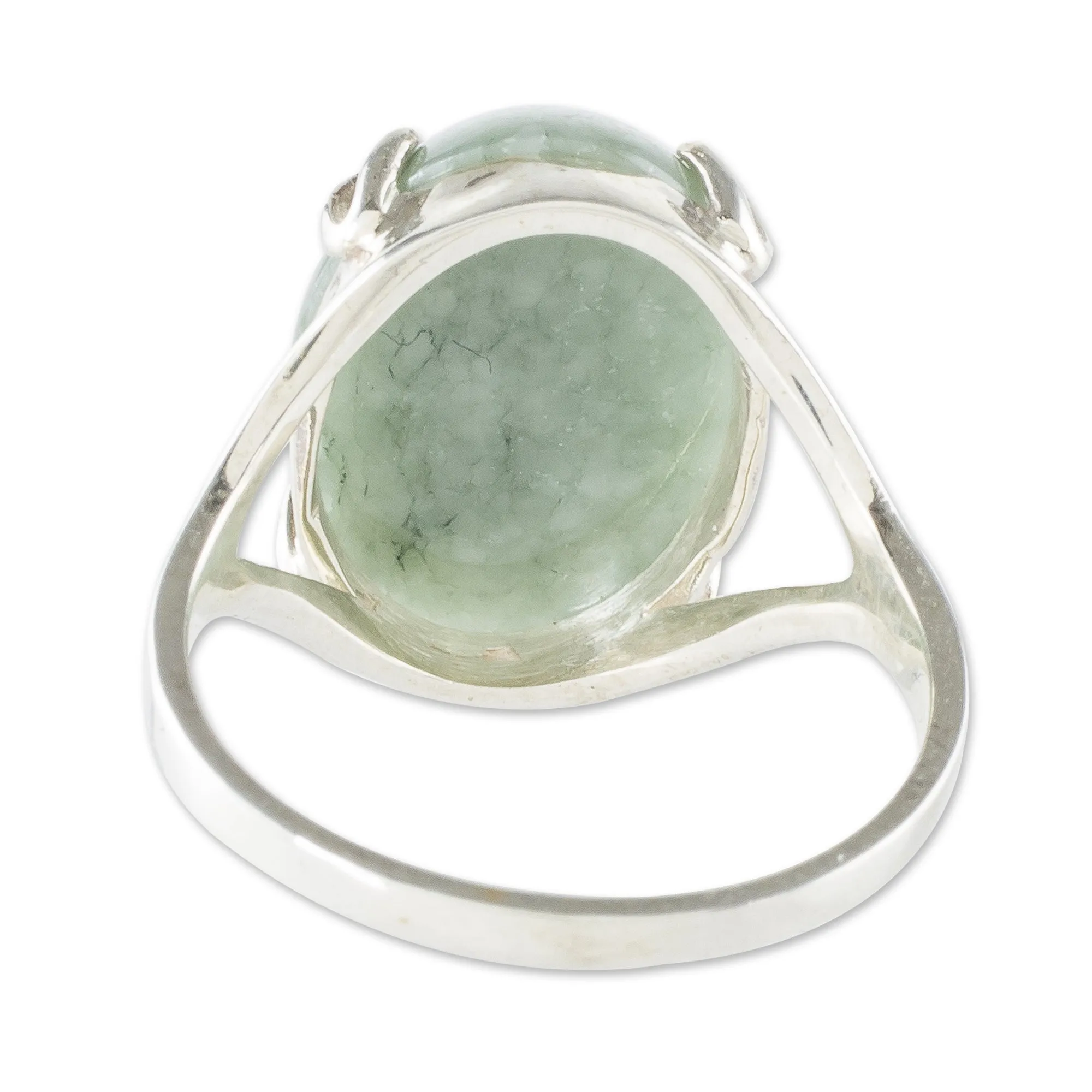 Sterling and Jade Cabochon Ring - Delicate Green | NOVICA
