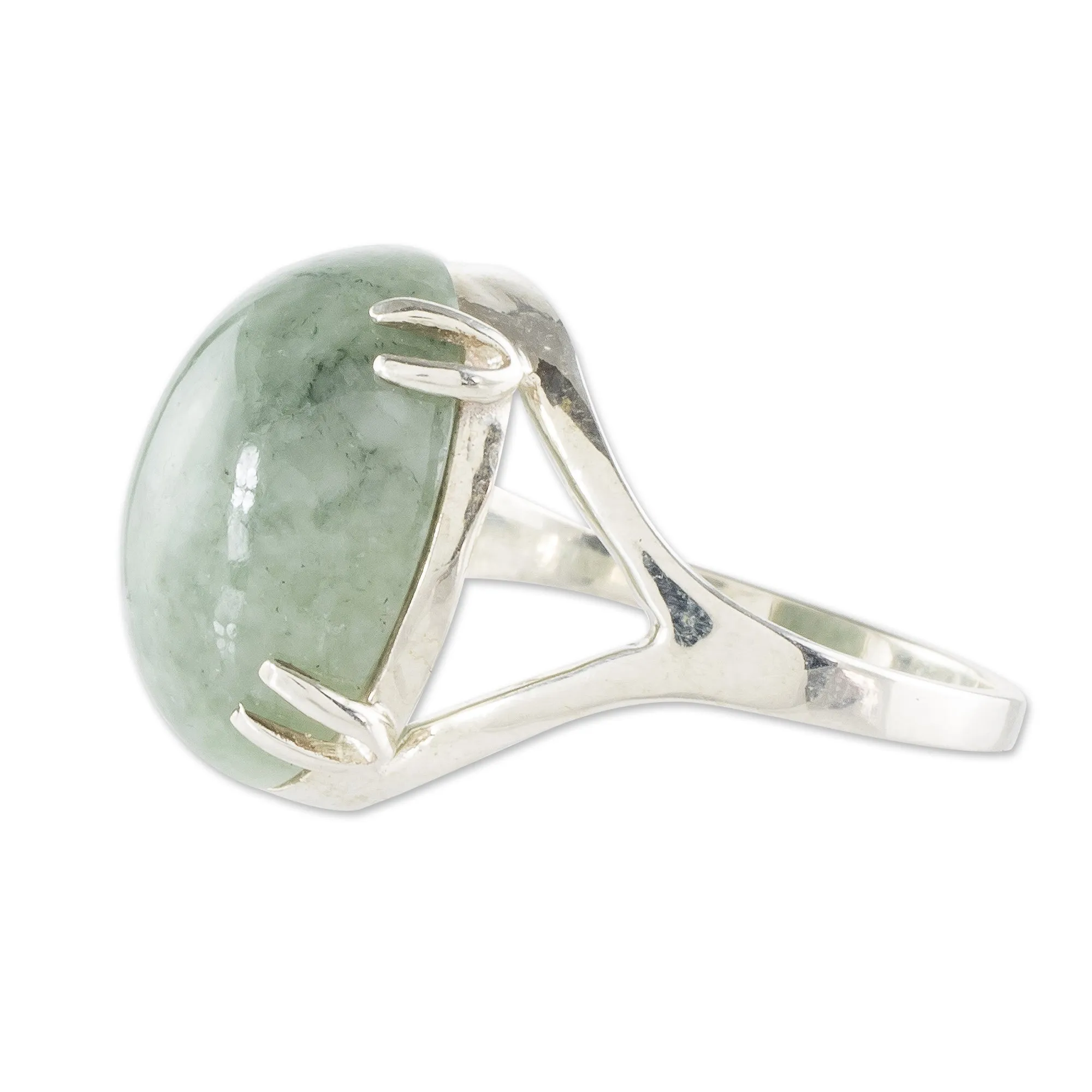 Sterling and Jade Cabochon Ring - Delicate Green | NOVICA
