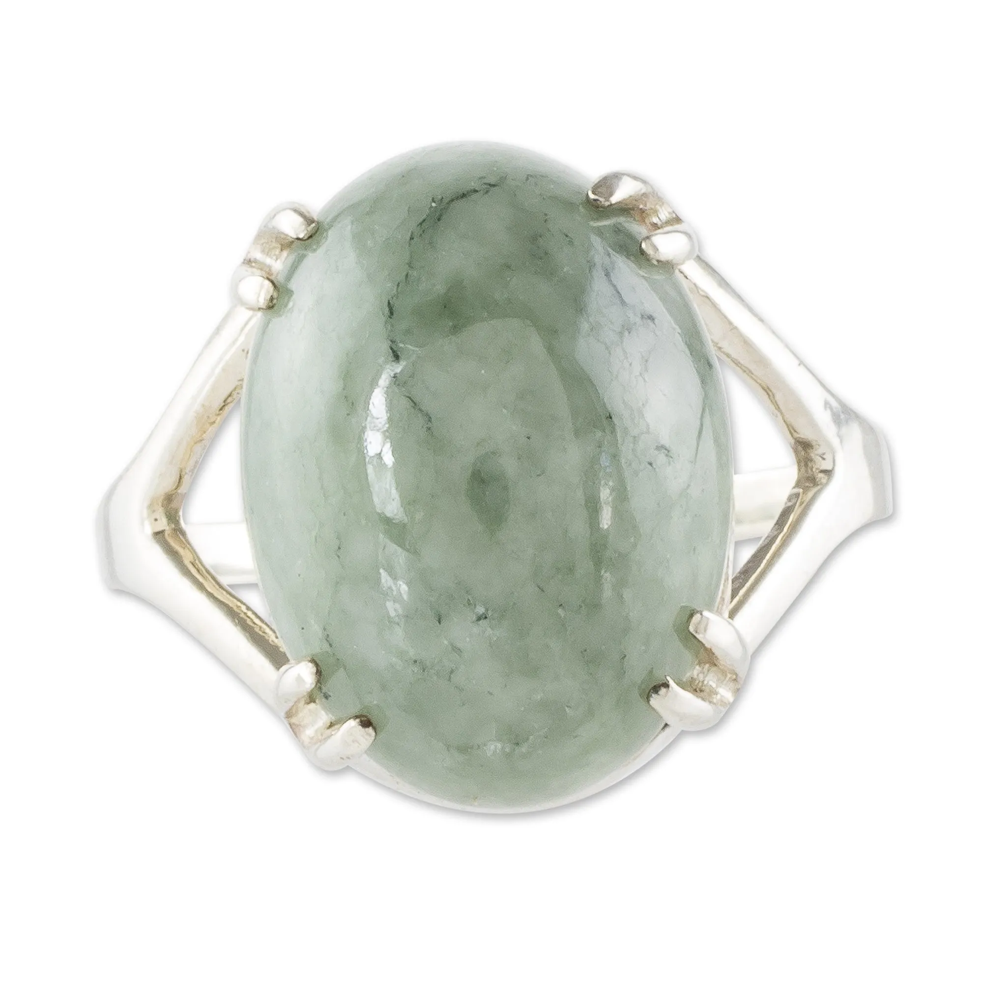 Sterling and Jade Cabochon Ring - Delicate Green | NOVICA