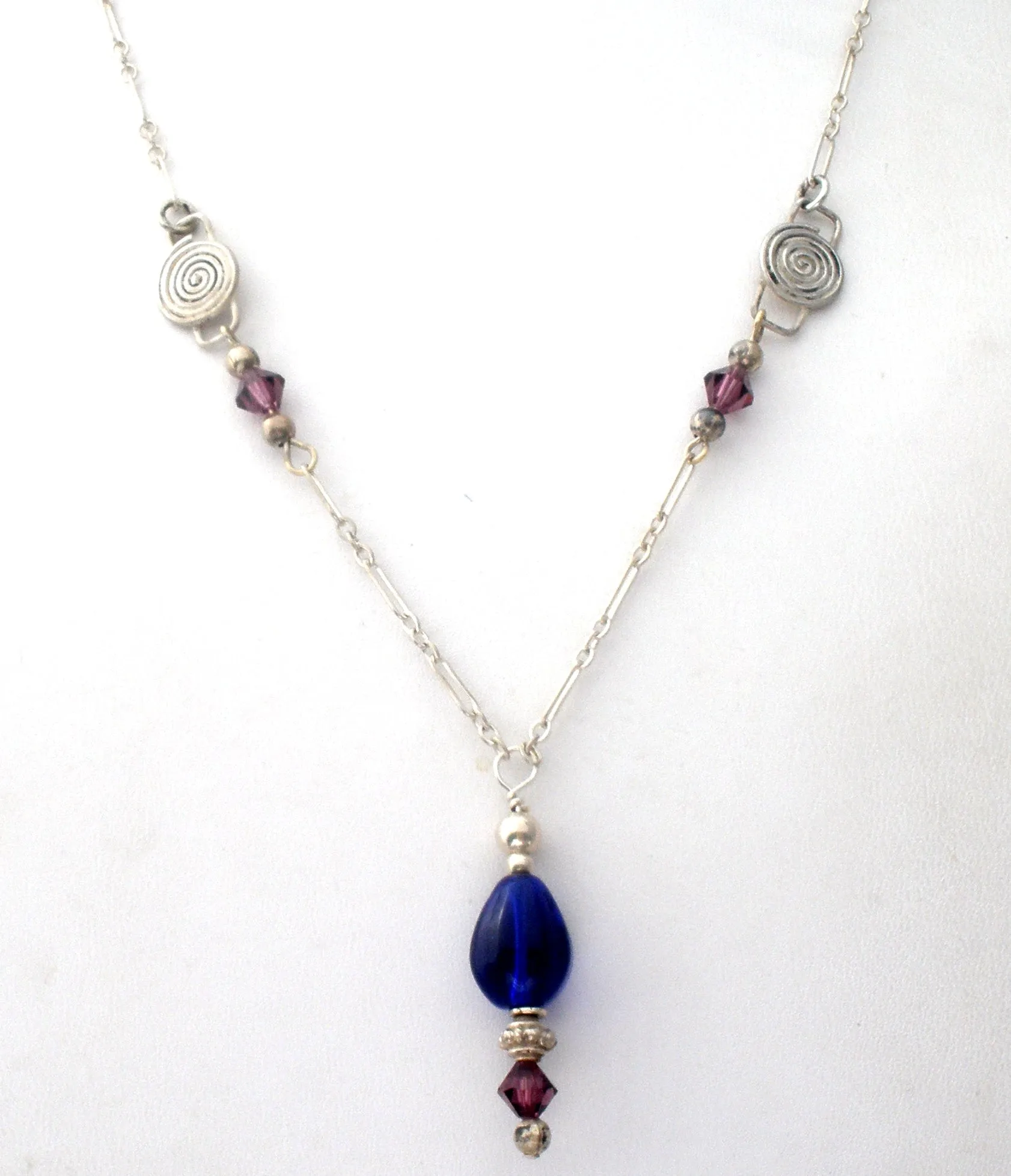 Sterling Silver Lavalier Bead Necklace 18"