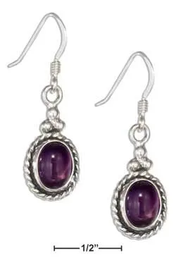 Sterling Silver Southwest Roped Oval Amethyst Earrings