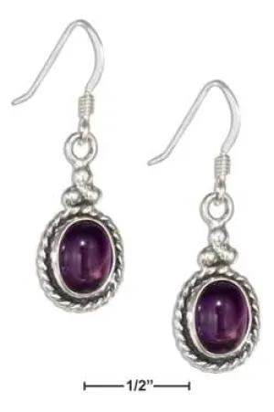 Sterling Silver Southwest Roped Oval Amethyst Earrings