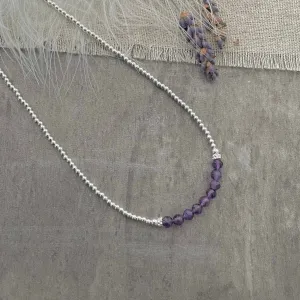 Thin Amethyst and Sterling Silver Bead Necklace, February Birthstone