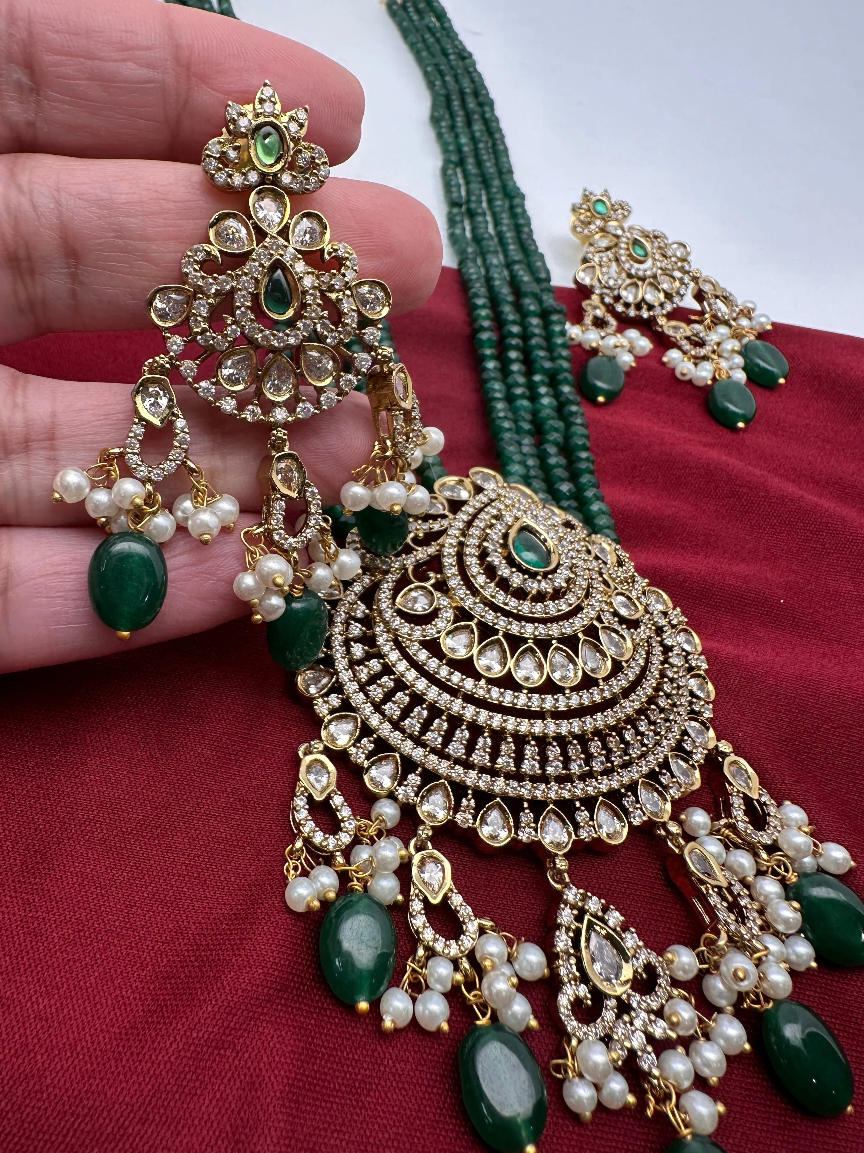 Victorian Mehendi Polish Green Onyx Beads Necklace