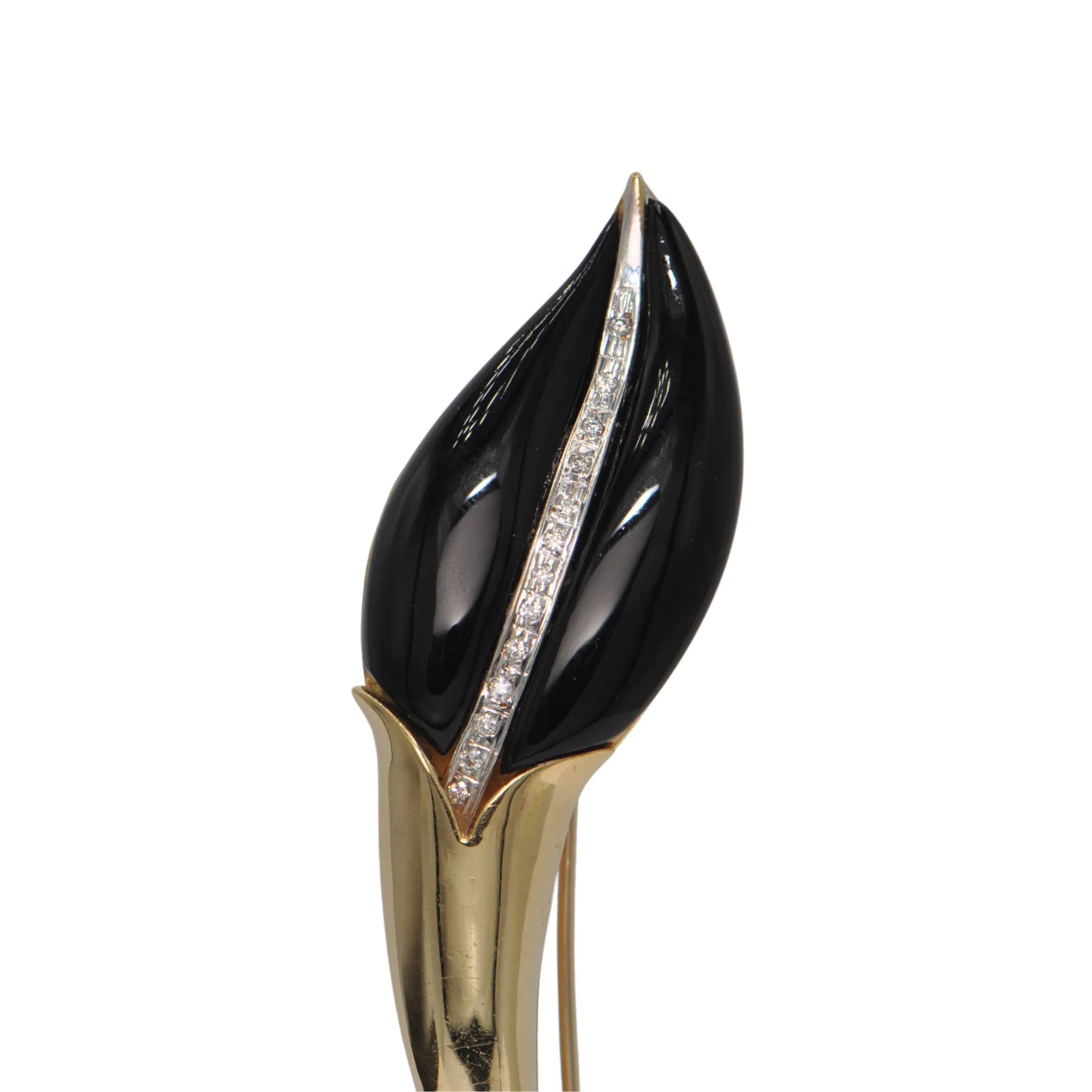 Vintage 'Bellarri' Diamond and Onyx 18K Gold Tulip Bud Brooch