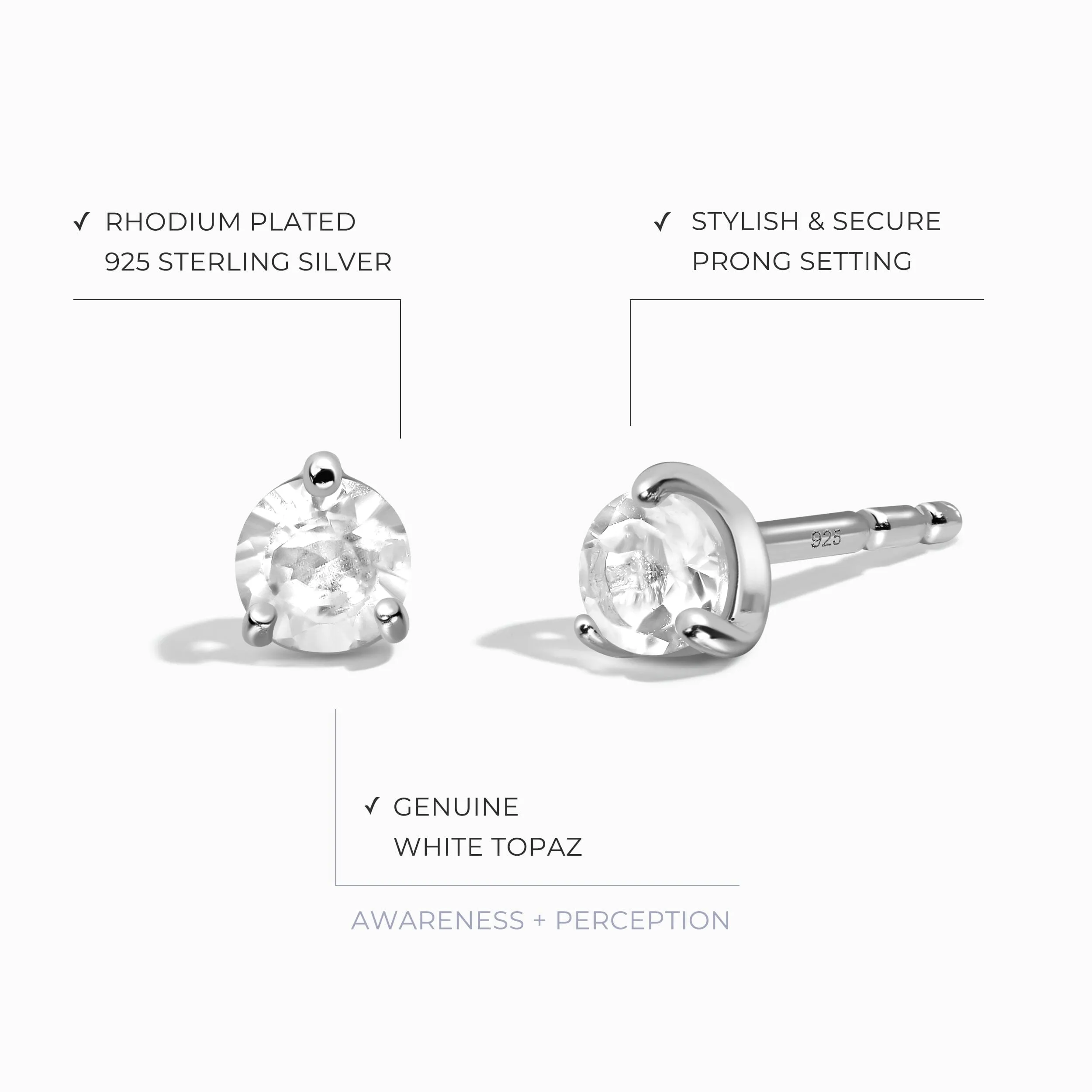 White Topaz Round Studs - April Birthstone